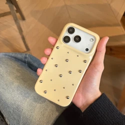 Elegant Faux Leather Rivet Decoration Full Screen Shock Proof Phone Case - iPhone 15 (YELLOW)
