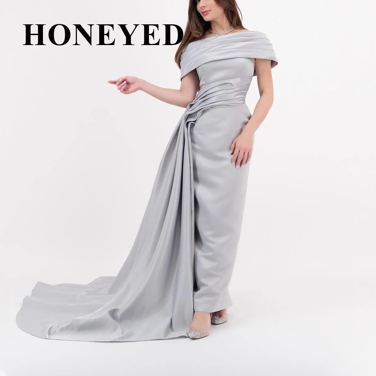 

HONEYED 2024 Boat Neck Simple Prom Dress Sliver Ball Gwons Floor-length Sleeveless A-line Evening Dress Party Dresses For Women