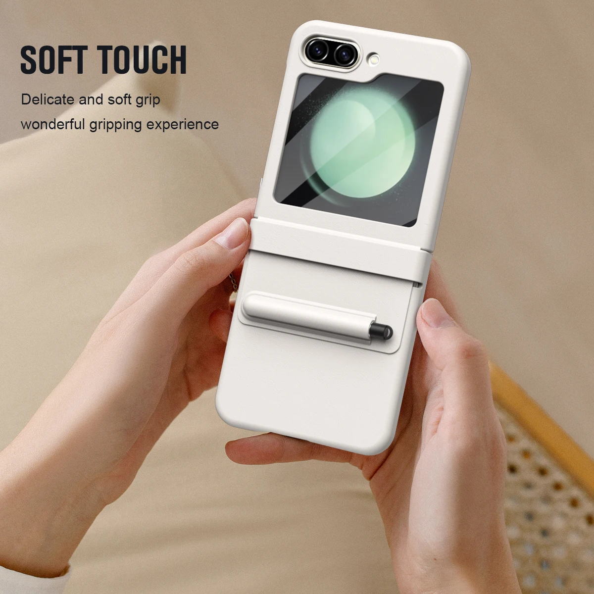 For Samsung Galaxy Z Flip 5 4 3 Luxury Leather Cover Case with Glass Screen Protector Touch Pen