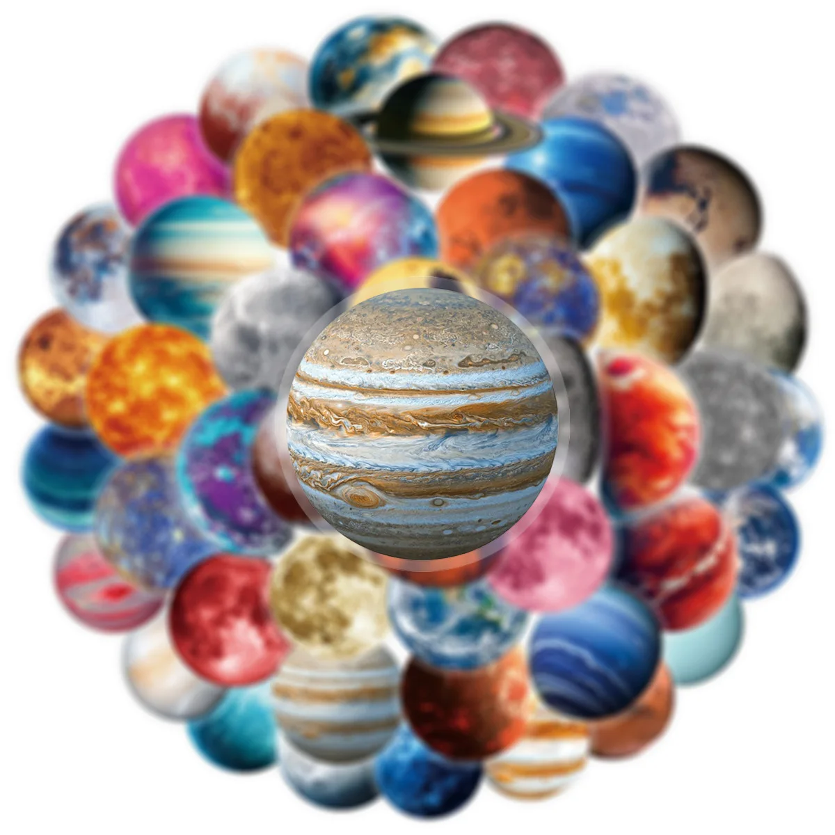 50/100PCS 행성 시리즈 스티커 팩, 방수 투명 PET 데칼 노트북 기타 여행가방 우주 테마 장