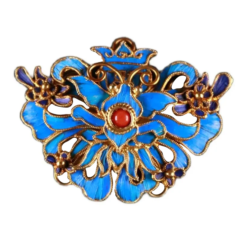 Broche Ancienne Art Déco En Laiton Émaillé Cloisonné - Décor Fleurs, Années 1920