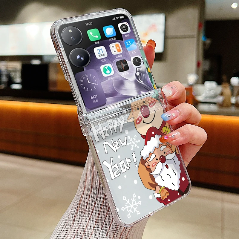 Christmas Pattern Transparent Shockproof Phone Case - Hard PC Clear Folding Cover