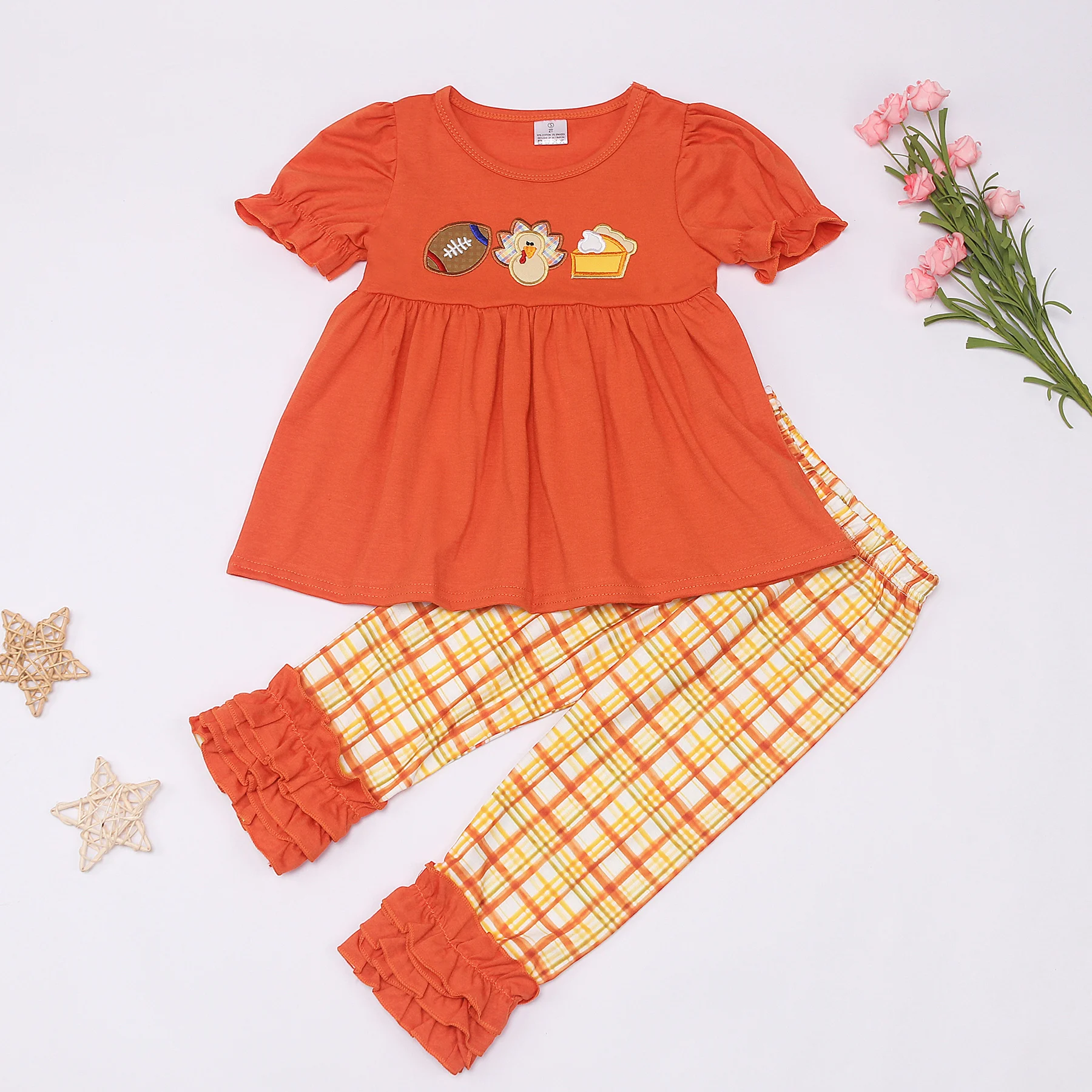 

Children's Clothing for Girl Thanksgiving Football and Turkey and Cake Cotton Fabric Bebe Clothings Set Pants 2023