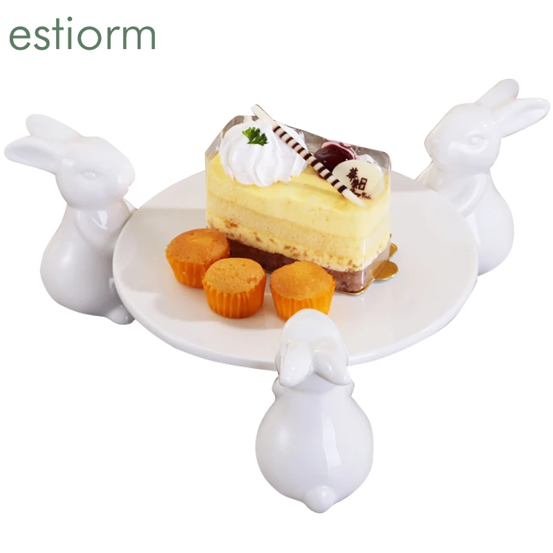 

Cute Rabbit Ceramic Dessert Plate,Decorative 8 inch Porcelain Cake Stand For Wedding Birthday Party - Cupcake Cake Display Tray