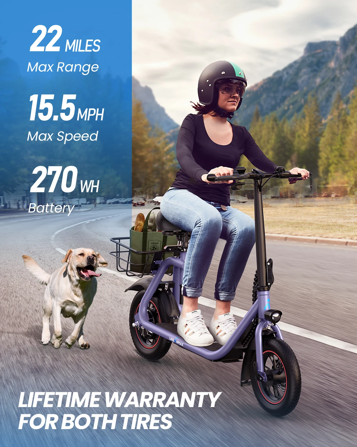 Gyroor 450W Electric Scooter with Seat for Adult, 12 inch Commuter Electric Scooter with Basket-up to 21 Miles 15.5MPH