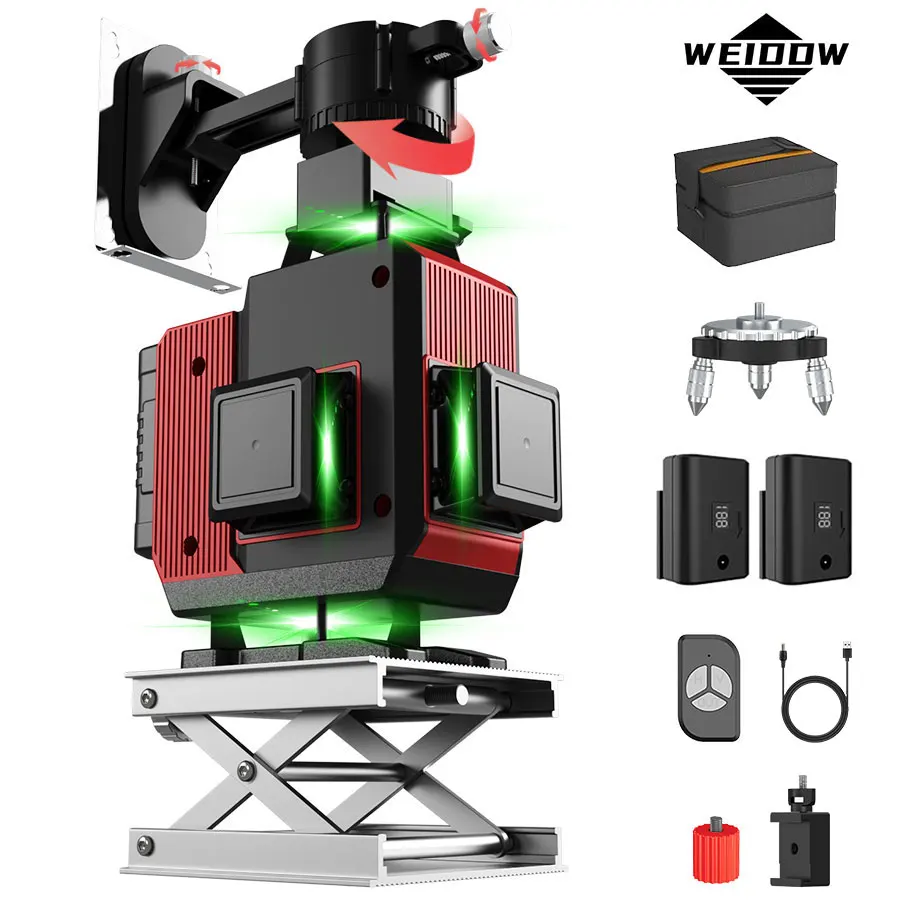 

WEIDDW16 Lines 3D/4D Professional Laser Level Green Lines Horizontal Vertical 360 Leveling Laser with Recharger battery