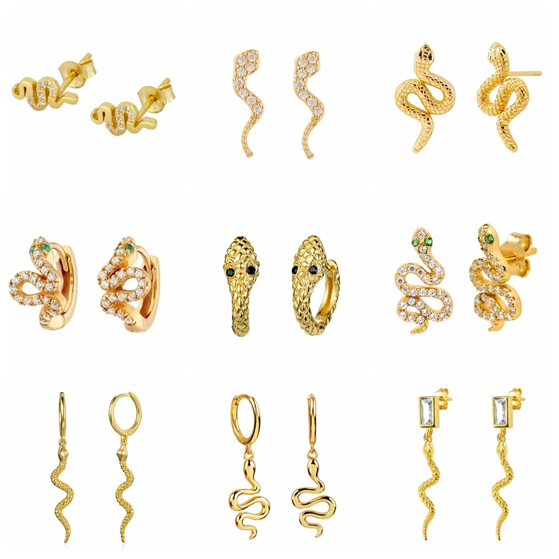 

925 Sterling Silver Needle Pave Crystal Snake Type Stud Earrings for Women Simple Cute Animal Earrings Fashion Delicate Jewelry