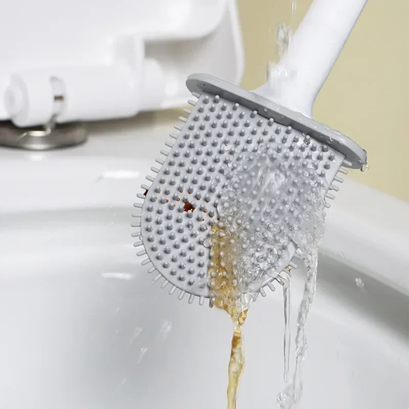 Hanging Toilet Brush Water Leak Proof with Base Silicone Wc Flat Head Flexible Soft Bristles Brush with Quick Drying Holder toilet brush set toilet brush holder