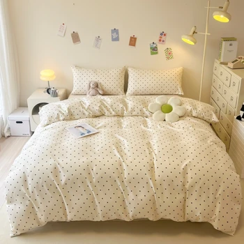 3pcs Satin Duvet cover set (1*Duvet Cover + 2*Pillowcase, Without Core), Black dot print Bedding Set, Soft Comfortable 2