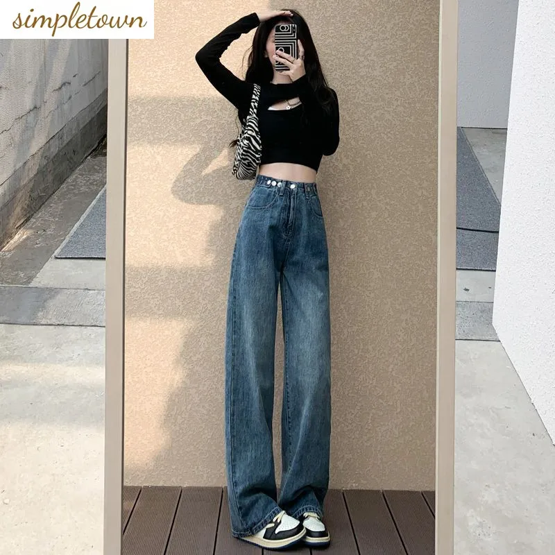 2024 Retro High Waist Jeans for Women's Spring and Autumn New Loose and Slimming Wide Leg Jeans Trend