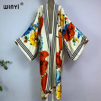 WINYI kimono summer new print boho kaftans for woman Cover-up Elegant Cardigan sexy Holiday maxi beach wear swimsuit party dress 1