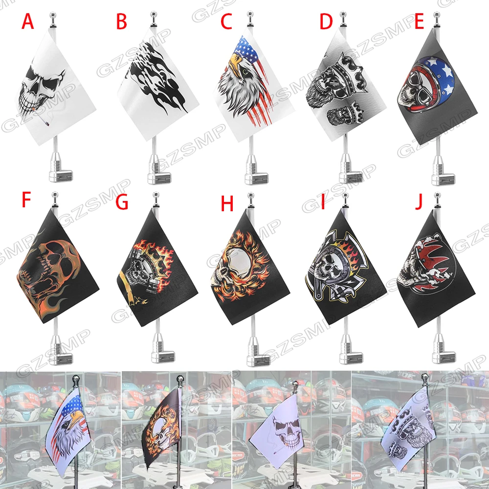 fit For Honda Goldwing GL1800 2001-2011 GL1500 GL1200 Motorcycle Aluminum Rear Mount Luggage Vertical Flag Pole Skull Flag