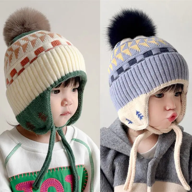 

Winter Children'S Ear Protective Hat Thickened Warm Cold Baby Woolen Hat Casual Pullover Hat