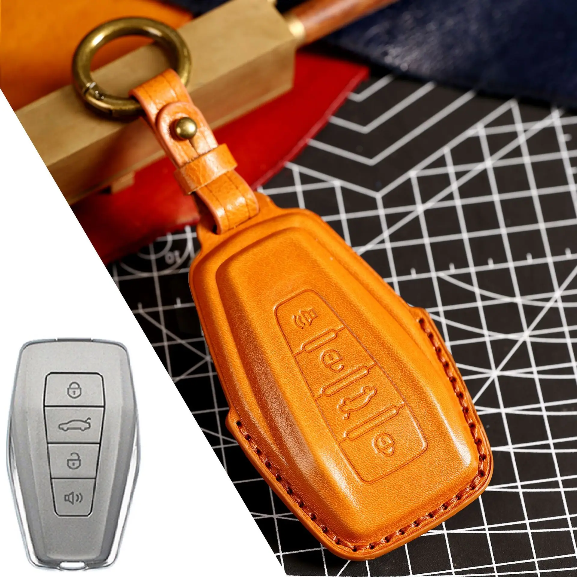 

Soft Leather Car Key Cover Case Fob for Geely Coolray Atlas Boyue NL3 Emgrand X7 EX7 SUV GT GC9 Borui Keychain