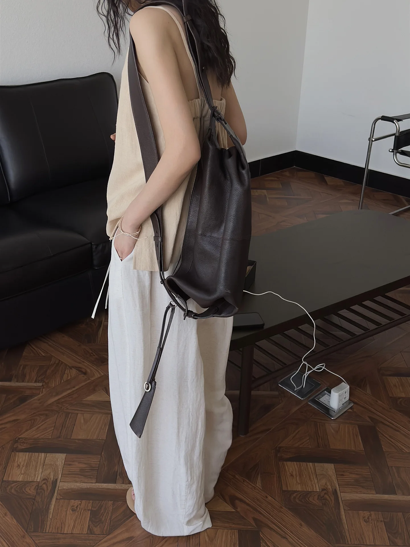 Spring and summer women's casual solid color high waist loose wide leg pants