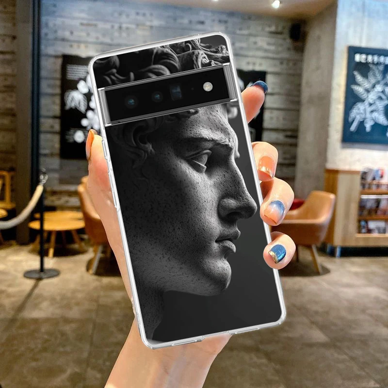 Aesthetic Collage Art Soft Clear Phone Case with Sculptures and Paintings Design