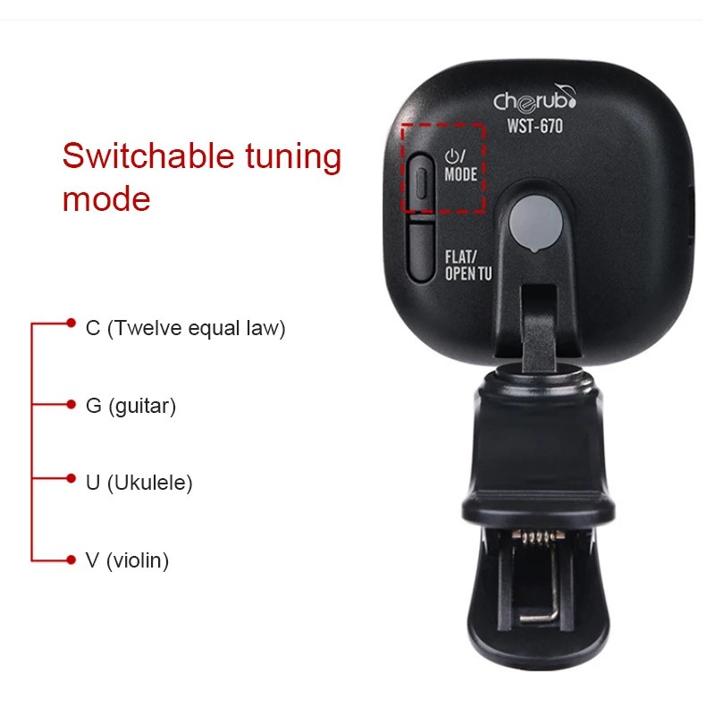 Cherub Rechargeable Electric Guitar Tuner Pedal Clip on Mini LCD Tuners for Chromatic Guitar Violin Ukulele Accessories WST-670