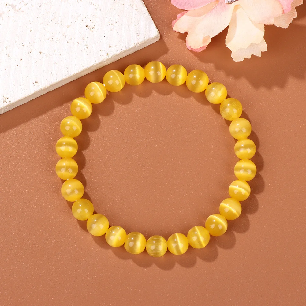 8mm Cat Eye Beads Bracelet Natural Stone Round Beaded Bracelets Smooth Cat Eye Quartz Beads Bracelet Men Women Jewelry Pulsera images - 6