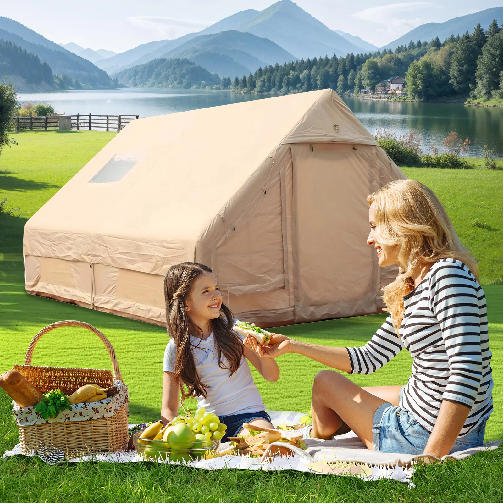 Inflatable House with Skylight Air Glamping Tents Easy Setup Inflatable Camping Tent for Camping