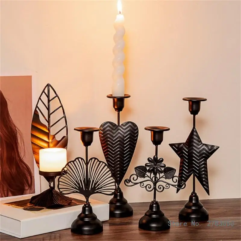 

European Styles Vintage Metal Iron Candle Holder Flower Leaf Star Shaped Decorative Candle Stand Candlestick Home Decor