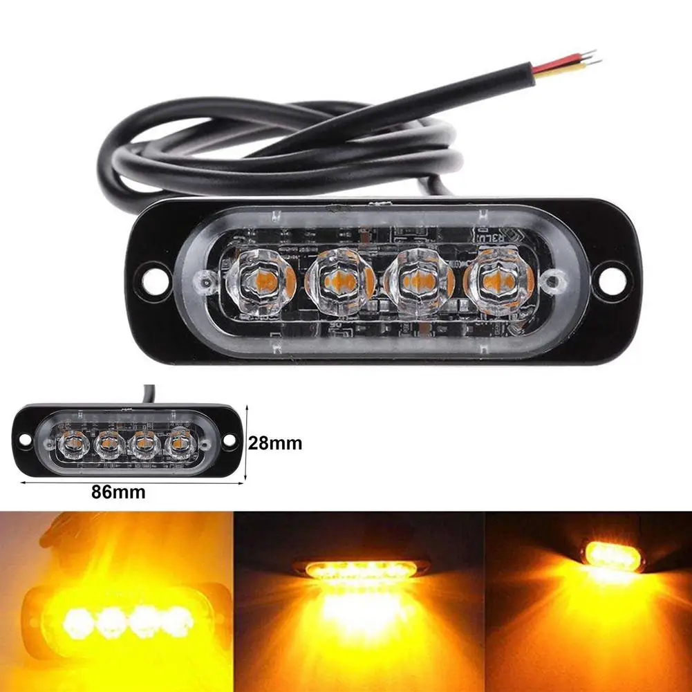 1Pcs 12V- 24V Warning Light 4 LED Universal Ultra-Thin Flash Warning strobe light Head Light Bar for Truck Van Off-Road