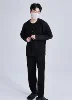 Miyake Pleated Men V-Neck Jacket Coat Collarless Single Breasted Long Sleeve Solid Color Cardigan 3
