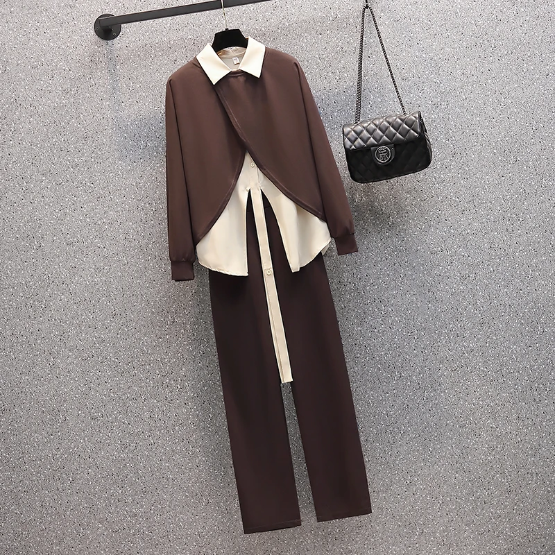 

Large Spring and Autumn Women's Suit 2022 New Korean Fashion Fake 3 piece Shirt Top Slim Casual Jeans three-piece Set clothing