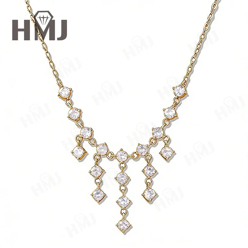 1,8 Karat Runder Schliff Moissanit-Halskette D-Farbe/Champagner/Schwarz VVS1 925 Sterling Silber Fransen-Anhänger Alltagsschmuck für Frauen – Detail 6