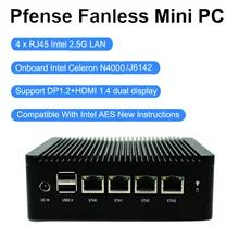Pfense fanless mini pc celeron n4000/j6142 windows 11 mini pc max 2.6ghz 4 x rj45 intel 2.5g lan desktop mini computador gamer
