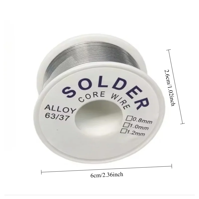 Gros plan sur le fil à souder à âme colophane 50g, montrant l'alliage d'étain pour souder des composants.