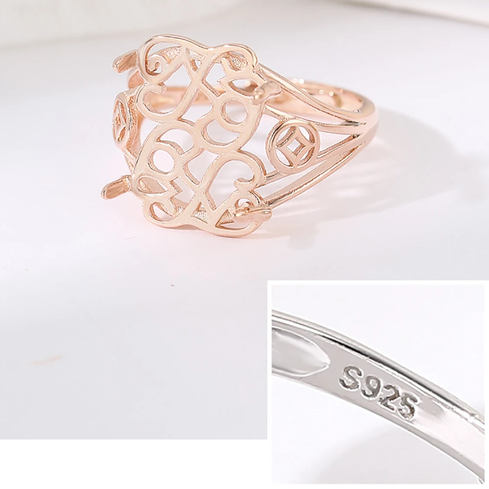 925 Sterling Silver Adjustable Ring Blank for Irregular Natural Gemstone Ring Cabochon Setting for Jewelry Craft Making