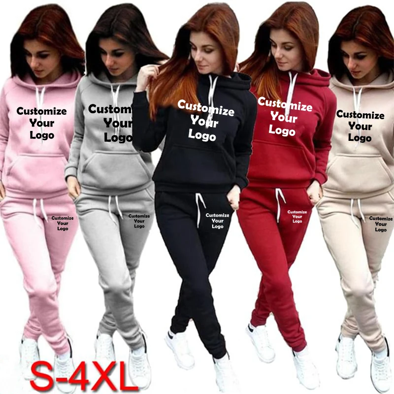 Customized Women's Fashion Hoodie Suits Classic Logo Printed Sweatshirts+ Long Pants Sets Hooded Tracksuit Outfits