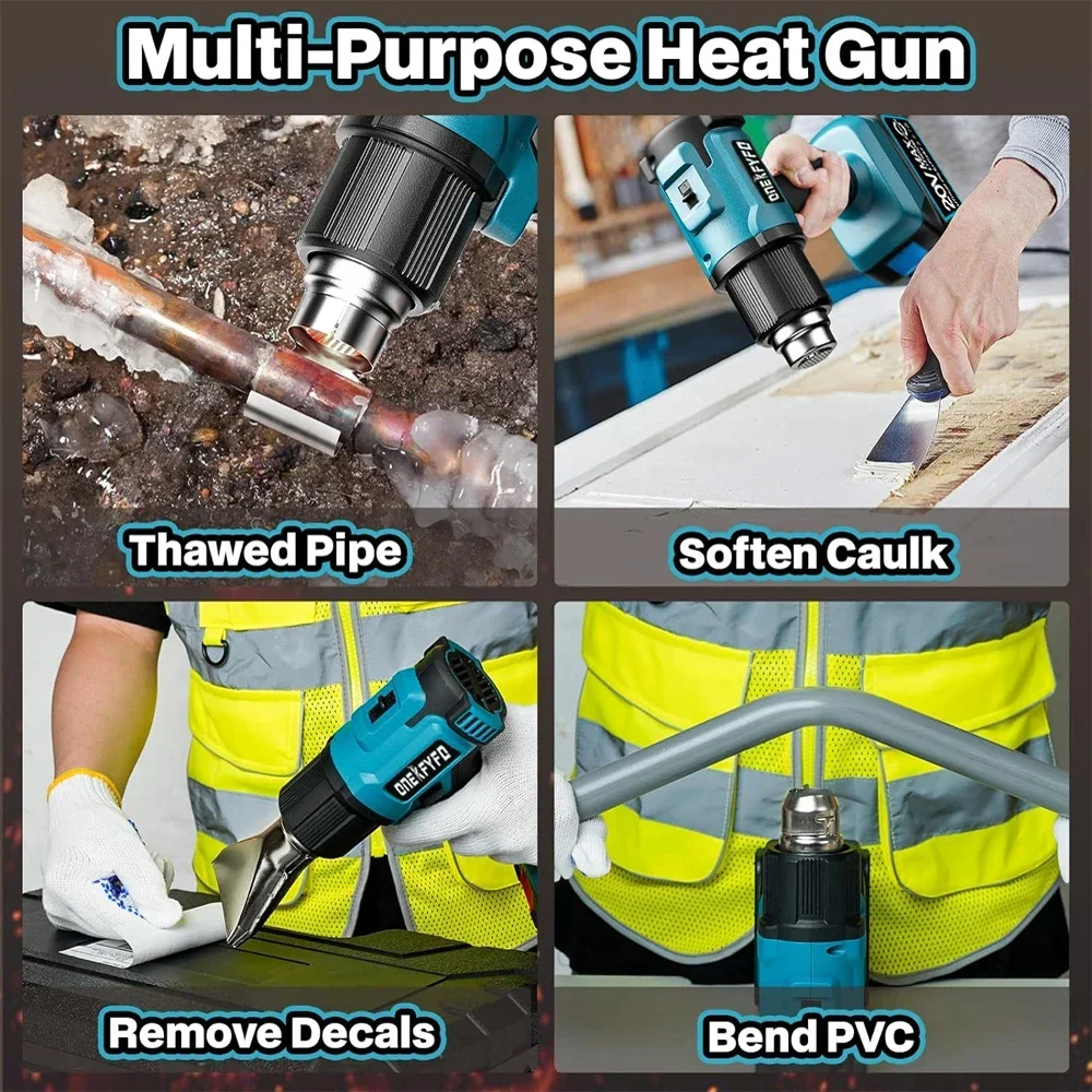Cordless Handheld Hot Air Gun Temperatures Adjustable with 3 Nozzles Electric Heat Gun for Makita 18V Lithium Battery Power Tool 6