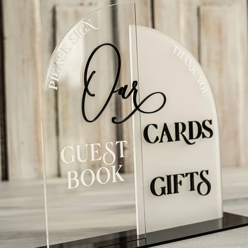 Acrylic Cards and Gifts Sign,Please Sign Our Guestbook,Clear & Frosted Acryl Signs,Plexiglass Box with Black Texts