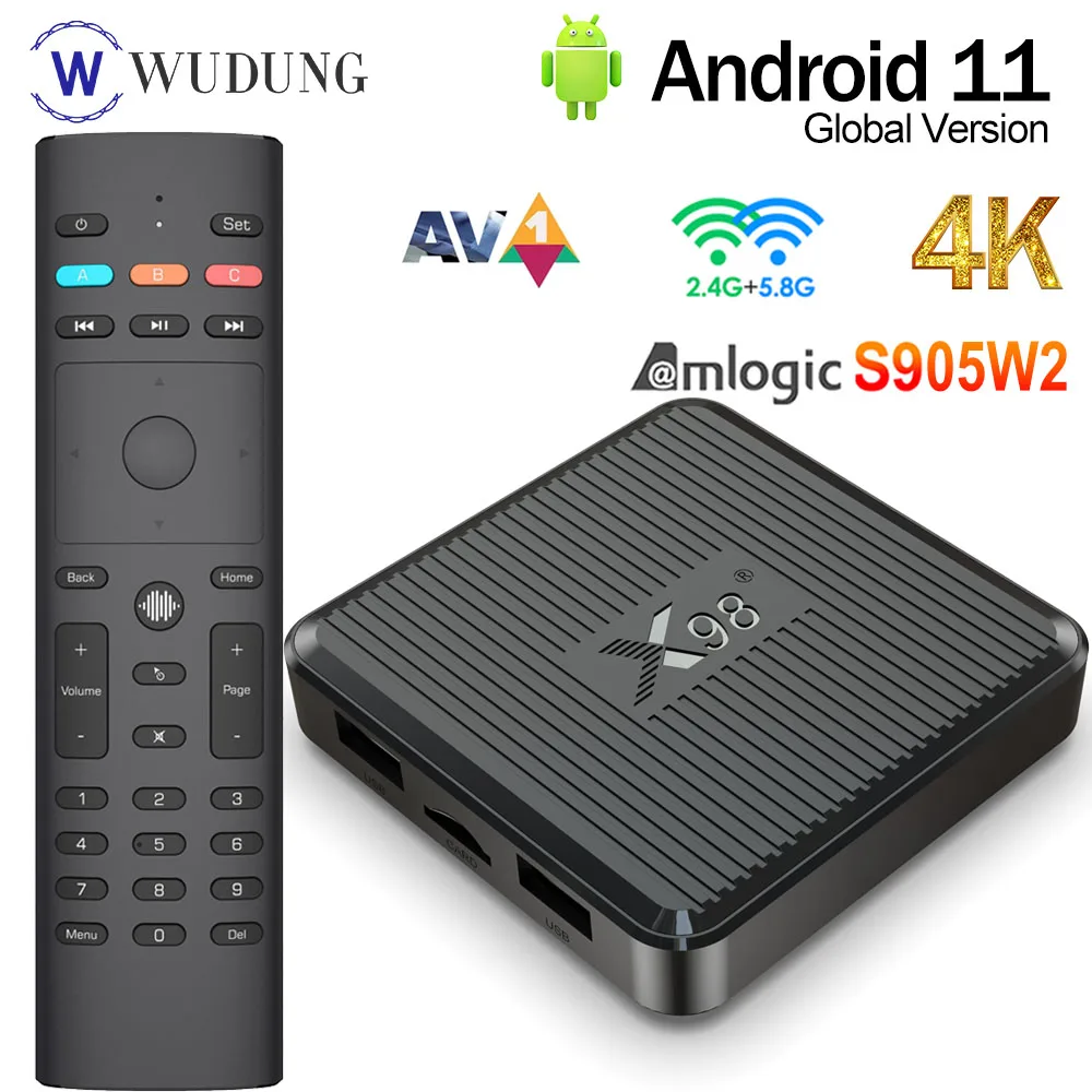 

Smart TV Box 4K HD 100M Android 11 Amlogic S905W2 2G 16G Support H.265 AV1 2.4G 5G Dual Wifi Set Top Box X98Q 1G 8G Media Player