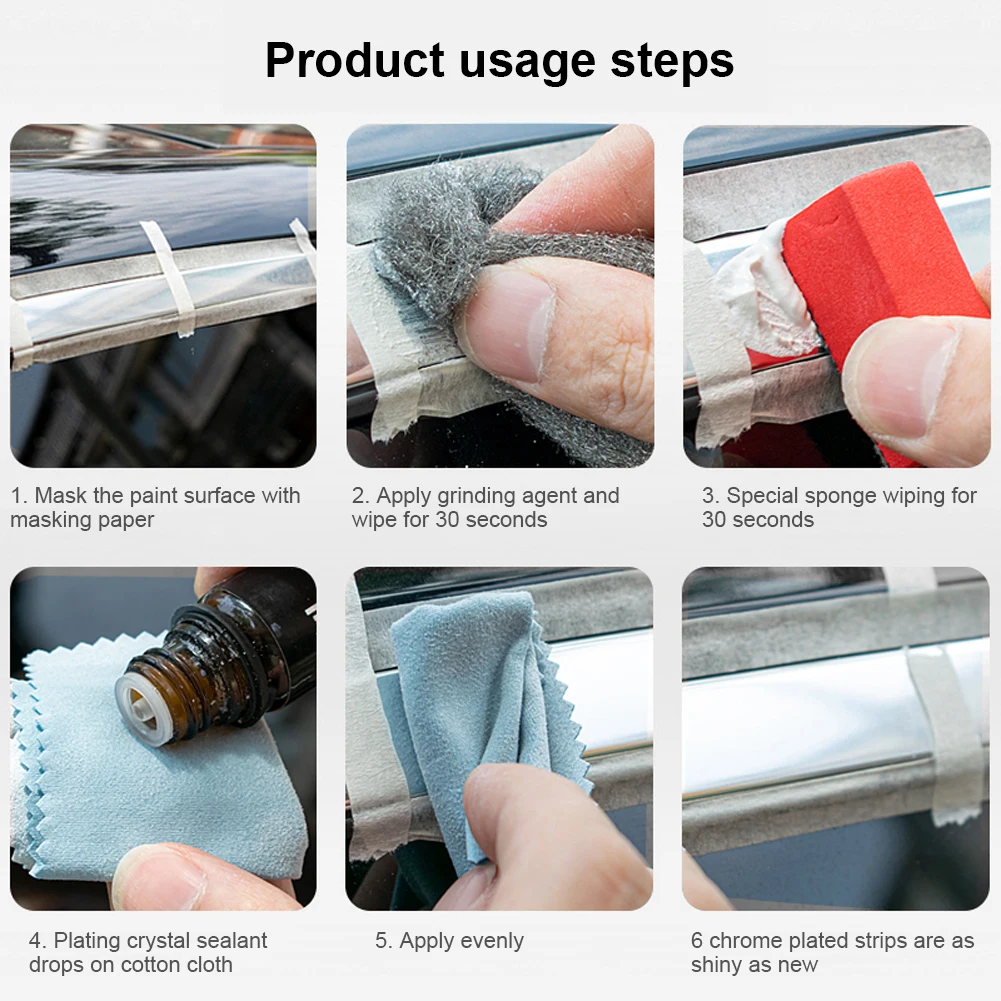 Chrome Plated Grinding Paste with Sponge Stain Oxidation Removal Kit Chrome Oxidation Repair Agent for Car Maintenance Cleaning