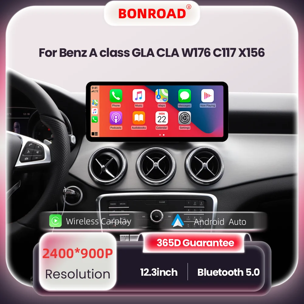 Radio de Coche BONROAD con Pantalla de 12.8 Pulgadas, CarPlay Inalámbrico, Android Auto, GPS para Mercedes Benz Clase A, C, W176, X156, C117, CLA, GLA, W205, W204 1