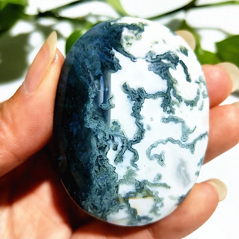 

Natural Stone Moss Agate Crystal Palm Plaything Material Room Decor Home Spiritual Meditation Reiki Healing