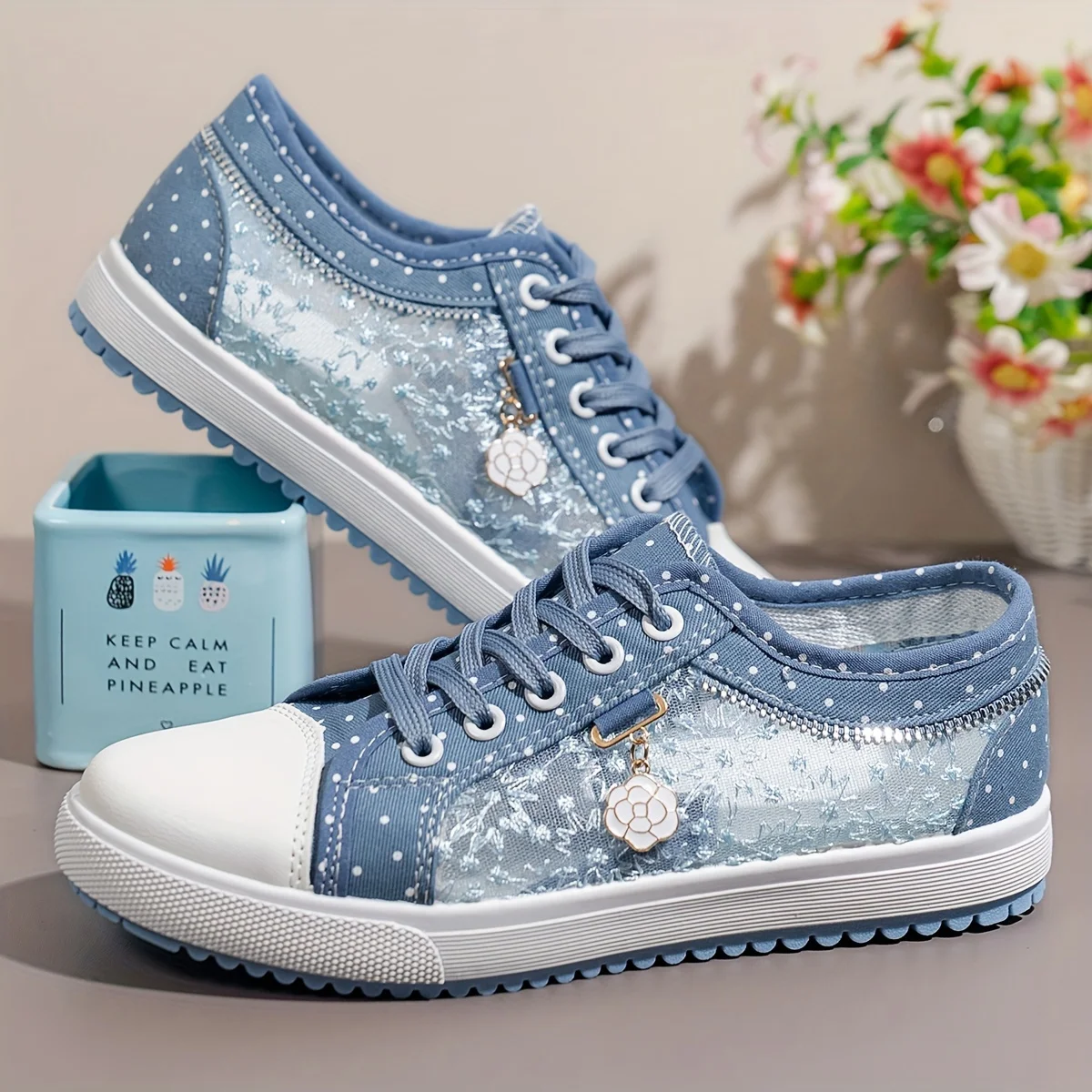 Women Shoes Fashion Summer Casual Cutouts Lace Canvas Hollow Breathable Platform Flat Sneakers
