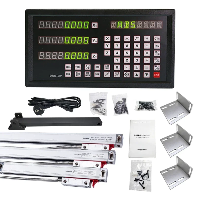 5um/1um DRO-3V 판독 디스플레이 및 밀링 머신 EDM 보링 머신 격자 눈금자 용 3 조각 0-1000mm 선형 스케일 인코더