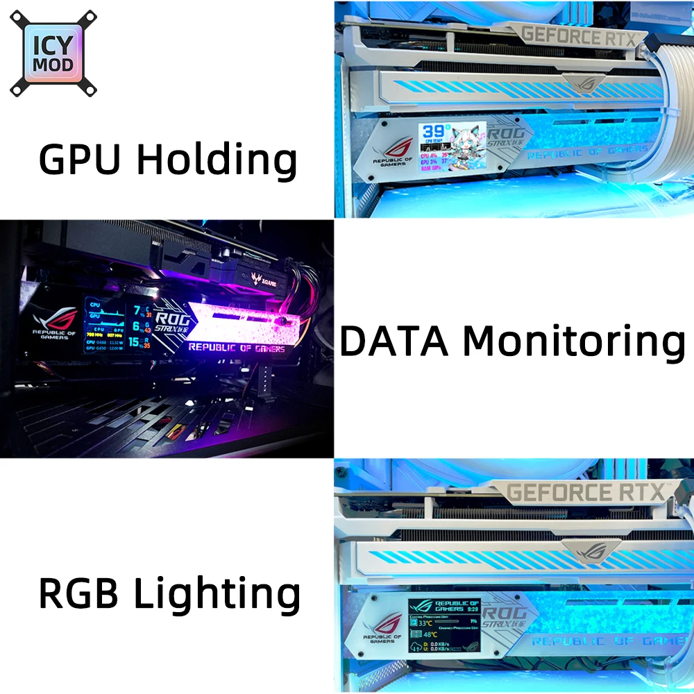 Lcd Gpu Suporte Rgb Vga Suporte 2.2 Polegada Display de Detecção de Temperatura Rog Placas Gráficas Suporte da Placa Vídeo Aura Sync Mod Ventiladores e resfriadores - Imagem 2