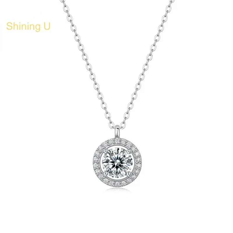 

Shining U S925 Silver Round Moissanite 1CT Pandant Necklace D Color Gems Fine Jewelry for Women Wedding Gift