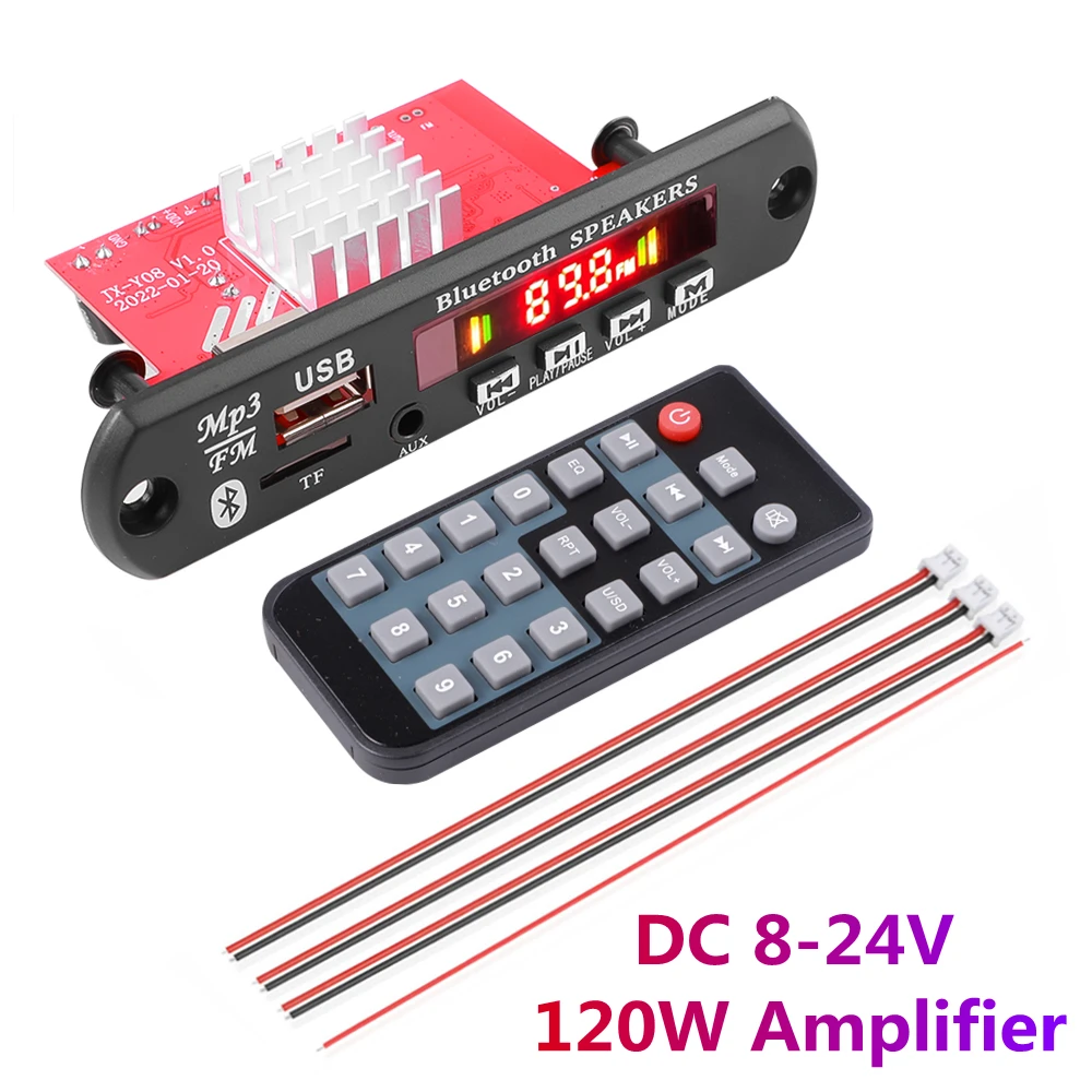 Kebidu DC 8V-24V 2*60W усилитель MP3 декодер плата 120W плеер Bluetooth V5.0 USB модуль FM AUX радио