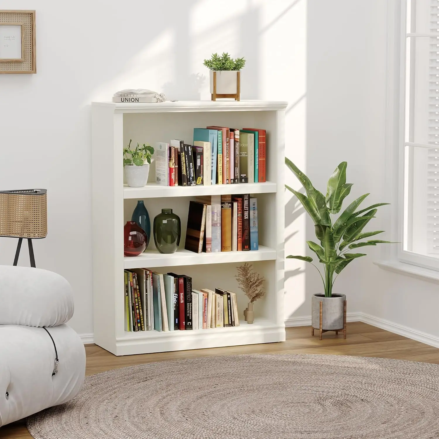 Open Storage Book Cases/Shelves, Floor Standing Indoor Furniture 3 Shelf Book case for Farmhouse Library Office