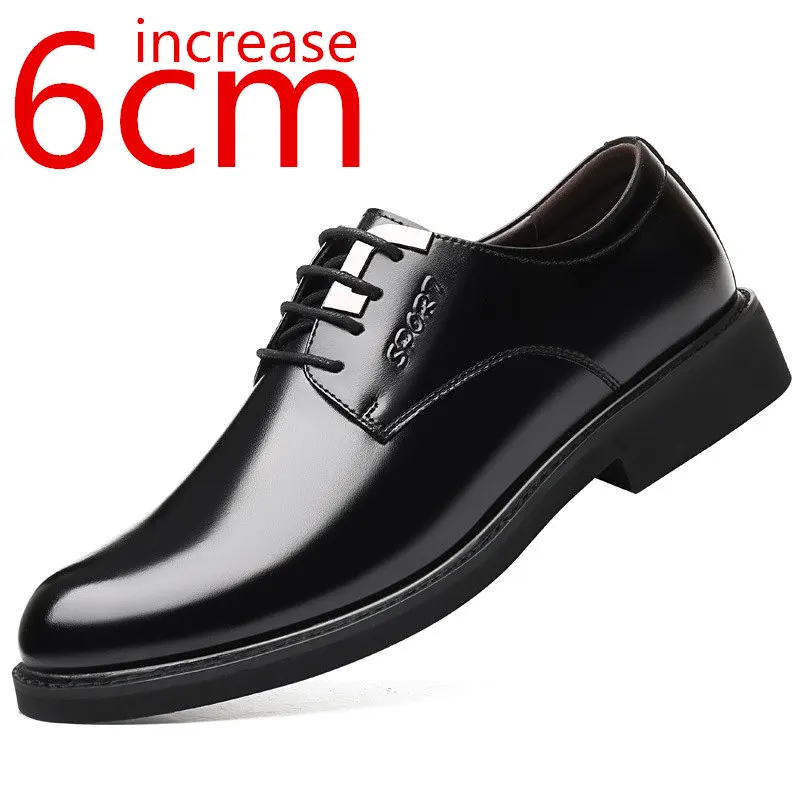 

Men Increased 6cm Leather Shoes Business Dress Shoes Breathable Elevator Shoes Non Slip Wear-resistant Wedding Leather Shoes Men