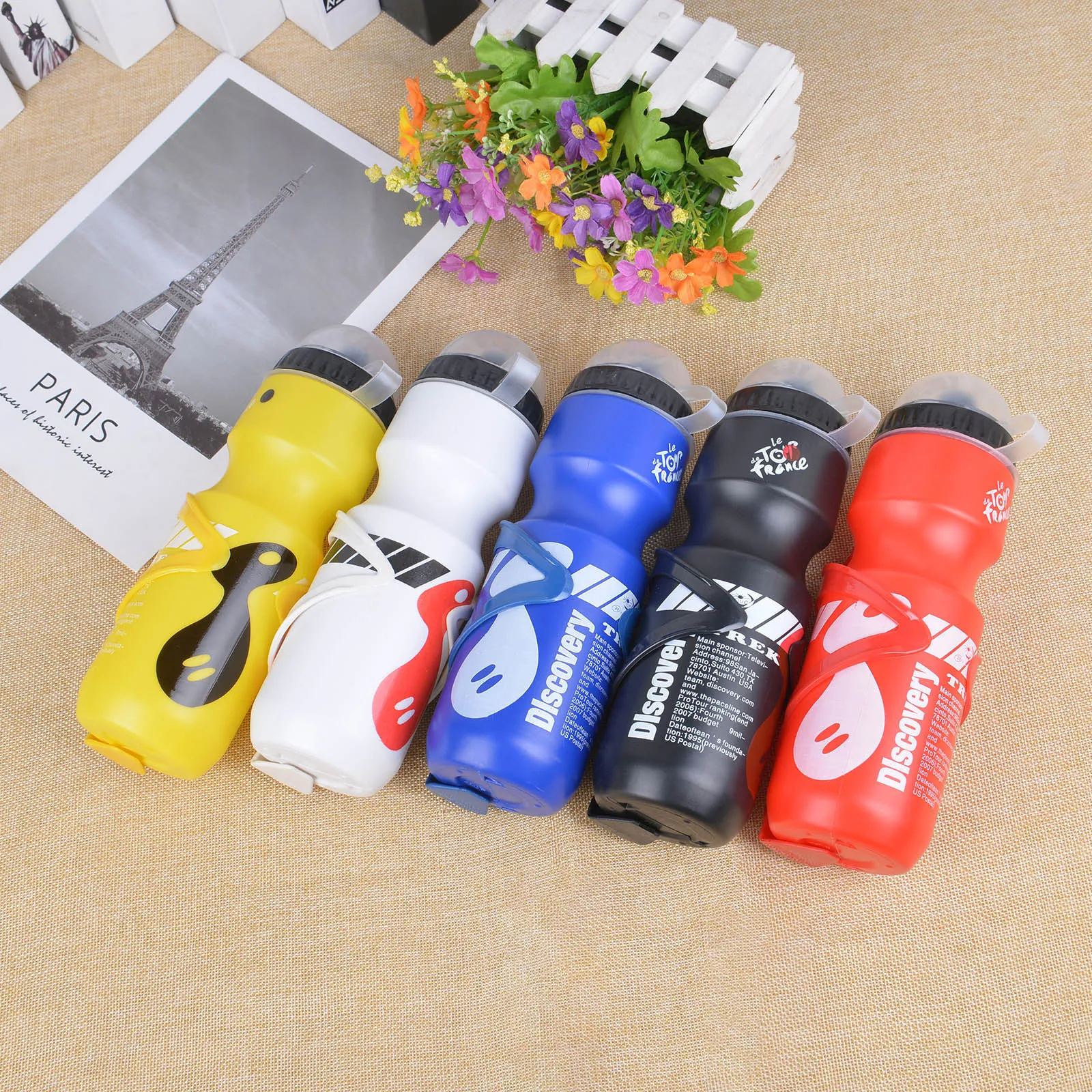 750ML Mountain Bike Bicycle Cycling Water Drink Bottle+Holder Cage Outdoor Sports Plastic Portable Kettle Water Bottle Drinkware