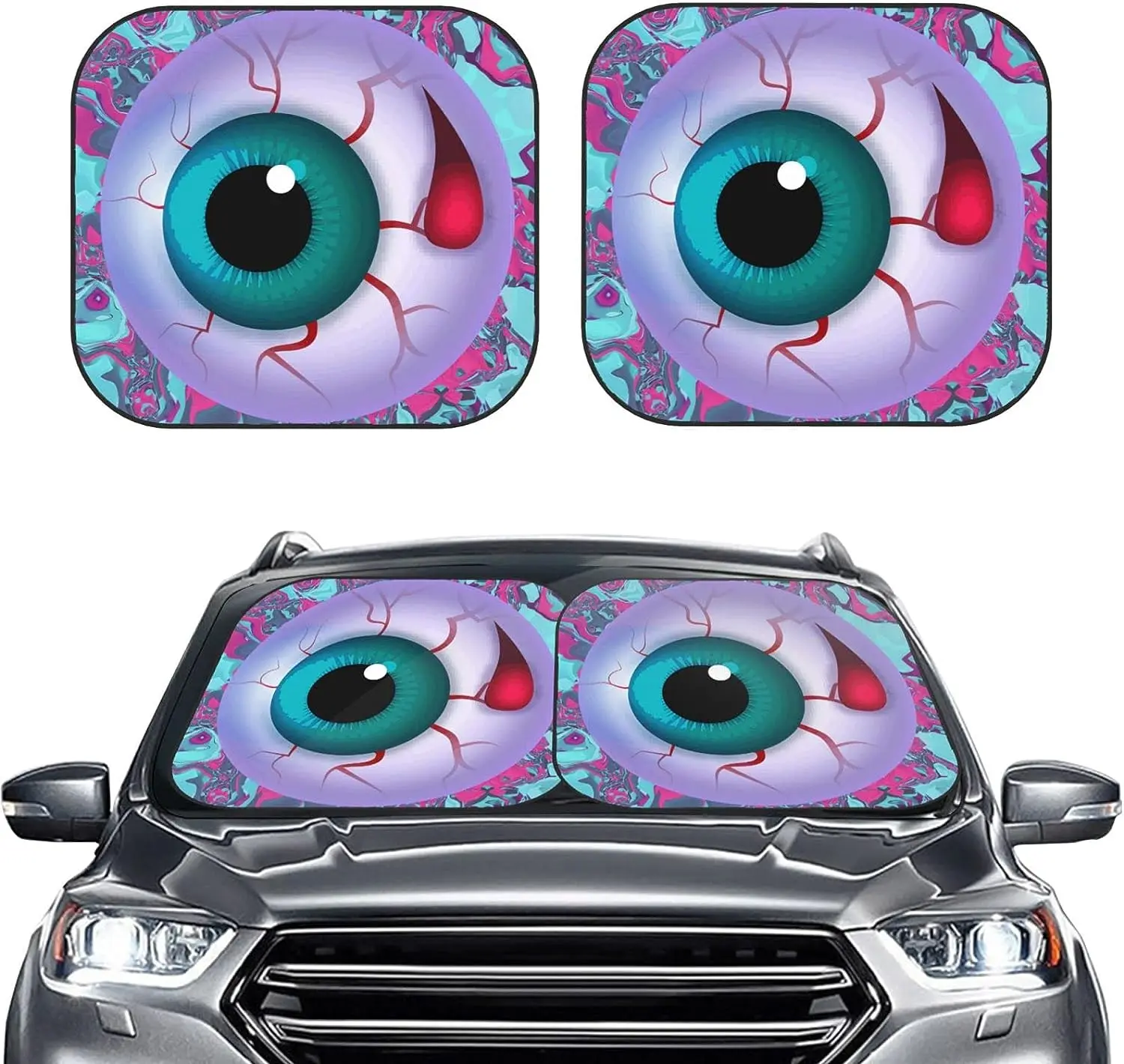 

Scary Eyes 2 Piece Front Window Windshield Foldable Car Sun Shade with 3 Sizes for Most Sedans SUV Truck Car Accessories