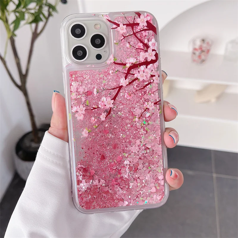 ピンクの花,愛,ハート,きらびやかな,iphone 16 15 14 13 pro max 12用