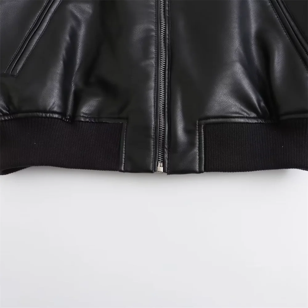 UNIZERA2023 Autumn and Winter New Women's Fashion Versatile Short Motorcycle Faux Leather Pilot Jacket Coat Leather Coat 4