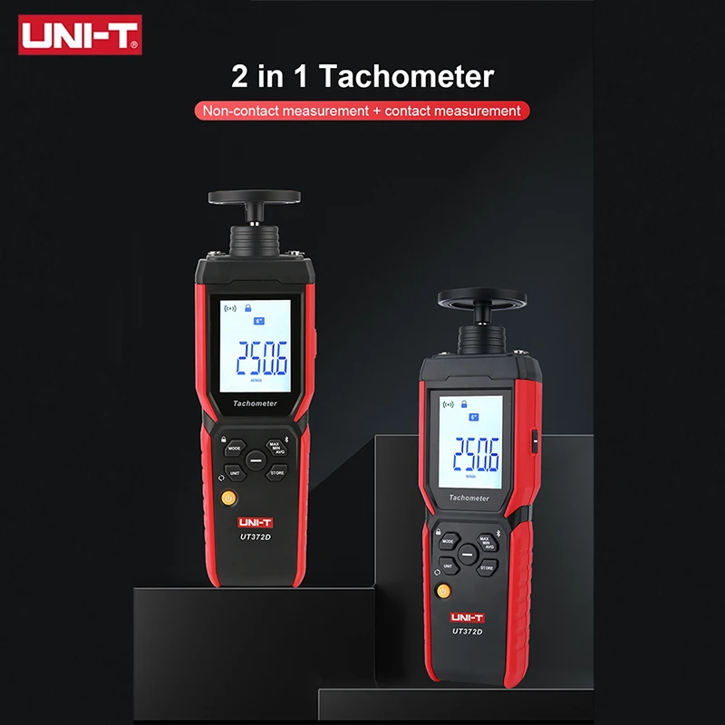UNI-T UT372D 타코미터 디지털 RPM 미터 2 in 1 레이저 비접촉식 및 접촉식 타코미터 전문 회전 속도계
